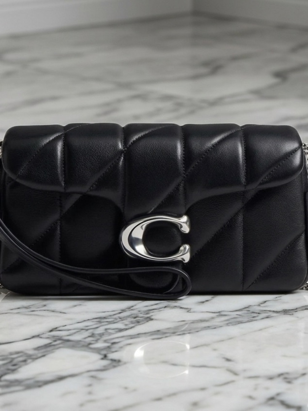 Coach Quilted Leather Crossbody Bag in Black with Silver 'C'